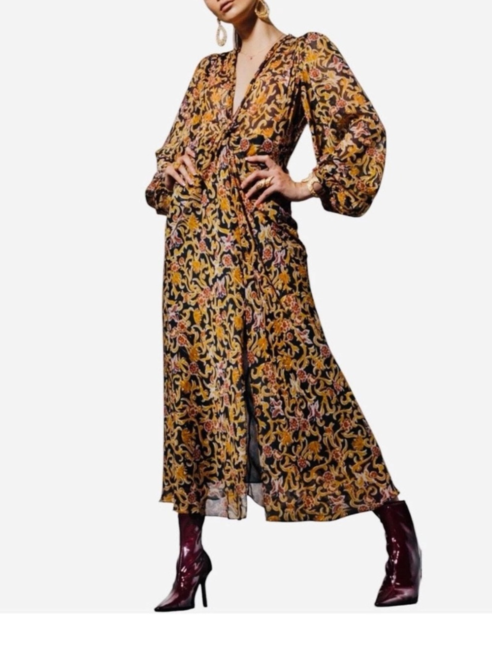 Zara Black Floral Paisley Long Sleeve Maxi Dress PP17” Length 54”